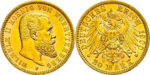 Württemberg 20 Mark, 1900, Wilhelm II., wz. ... 