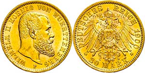 Württemberg 20 Mark, 1900, Wilhelm II., ... 