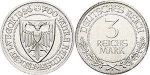 Coins Weimar Republic 3 Reichmark, 1925, ... 