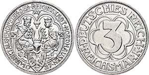 Coins Weimar Republic 3 Reichmark, 1927, ... 