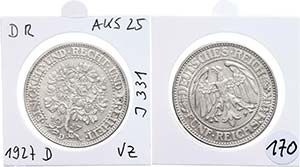 Coins Weimar Republic 5 Reichmark, 1927, oak ... 