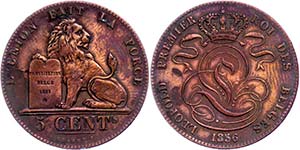 Belgien 5 Centimes, 1856, Leopold I. ... 