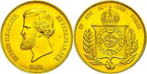 Brasilien 20000 Reis, Gold, 1855, Pedro II., ... 