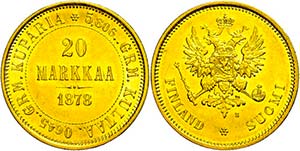 Finland 20 Markkaa, Gold, 1878, Alexander ... 