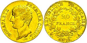 France 20 Franc, Gold, at 12 (1803 / 1804), ... 