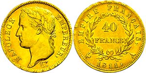 France 40 Franc, Gold, 1811, Napoleon, A ... 