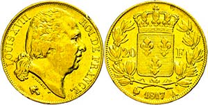 France 20 Franc, Gold, 1817, Ludwig XVIII, ... 