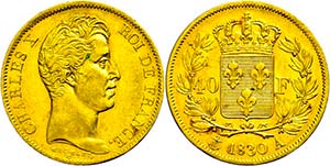 France 40 Franc, Gold, 1830, Karl X, A ... 