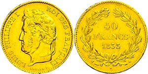 Frankreich 40 Francs Gold, 1833, A, Louis ... 