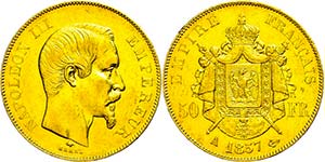 France 50 Franc, Gold, 1857, A, Napoleon ... 