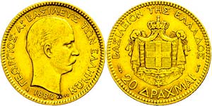Griechenland 20 Drachmen, Gold, 1884, Georg ... 