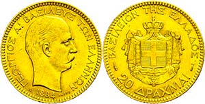 Greece 20 Drachma, Gold, 1884, Georg I., Fb. ... 