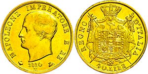 Italy 40 liras, Gold, 1810, Napoleon, Milan, ... 