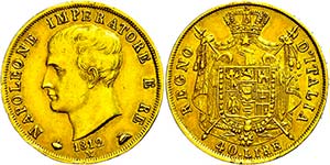 Italy 40 liras, Gold, 1812, M, Napoleon I., ... 