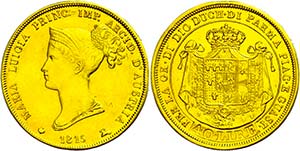 Italy Parma, 40 liras, Gold, 1815, Mary ... 