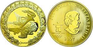 Canada 300 Dollars, Gold, 2007, XXI. Olympic ... 