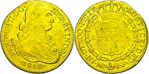 Columbia 8 Escudos, Gold, 1813, Ferdinand ... 
