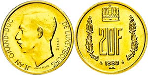 Luxemburg 20 Francs, Gold, 1980, Probe, ... 