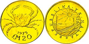 Malta 20 Pfund, Gold, 1975, Krabbe, Fb. 59, ... 