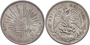 Coins Mexiko Peso, 1900, Zacatecas, Zs FZ, ... 