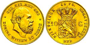 Niederlande 10 Gulden, Gold, 1875, Wilhelm ... 