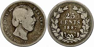 The Netherlands 25 cent, 1887, Wilhelm III., ... 