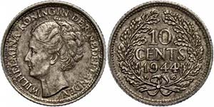 Niederlande 10 Cent, 1944, P, Wilhelmina, ... 