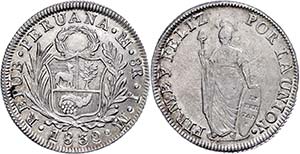 Peru 8 Reales, 1830, Jm Lima, KM 142.3, ... 
