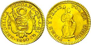 Peru 1 escudo, Gold, 1840, Cuzco, KM 147.3, ... 
