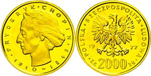 Polen 2000 Zloty, Gold, 1977, Frederic ... 