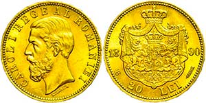 Romania 20 Lei, Gold, 1890, Karl I., Fb. 3, ... 