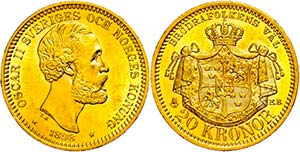 Sweden 20 coronas, Gold, 1898, Oskar II., ... 