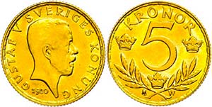 Schweden 5 Kronen, Gold, 1920, Gustav V., ... 