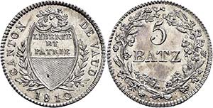 Switzerland Vaud, 5 Batzen, 1810, HMZ 2-1002 ... 