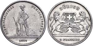 Switzerland 5 Franc, 1859, Zurich, HMZ ... 