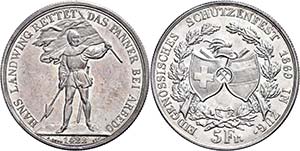 Switzerland 5 Franc, 1869, Zug, HMZ 2-1343 ... 