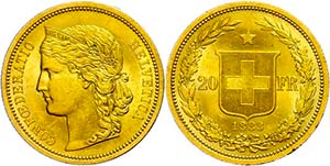 Schweiz 20 Franken, Gold, 1883, Fb. 495, kl. ... 