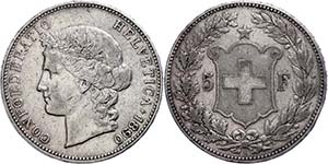 Switzerland 1890, 5 Franc, Bern, Dav. 392, ... 