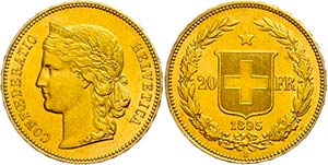 Switzerland 20 Franc, Gold, 1895, Fb. 495, ... 