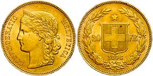 Switzerland 20 Franc, Gold, 1896, Fb. 495, ... 