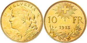 Switzerland 10 Franc, Gold, 1913, Fb. 503, ... 