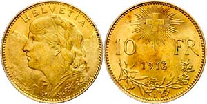 Schweiz 10 Franken, Gold, 1913, Fb. 503, vz. ... 