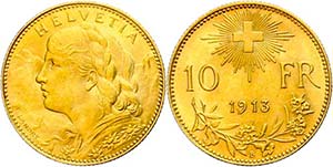 Switzerland 10 Franc, Gold, Fb. 503, ... 