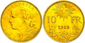 Schweiz 10 Franken, Gold, 1915, Fb. 503, vz. ... 