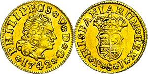 Spanien 1/2 Escudos, Gold, 1742, Philipp V., ... 