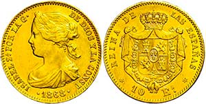 Spanien 10 Escudos, Gold, 1868, Isabel II., ... 