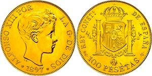 Spain 100 Pesetas, Gold, 1897 (19-61), ... 