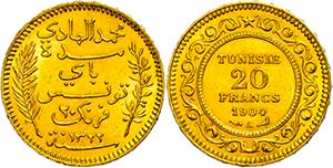 Tunesien 20 Francs, Gold, 1904, Ali Bei, Fb. ... 