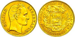 Venezuela 20 Bolivares, Gold, 1912, Fb. 5 c, ... 
