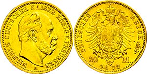 Prussia 20 Mark, 1872, A, Wilhelm I., tiny ... 